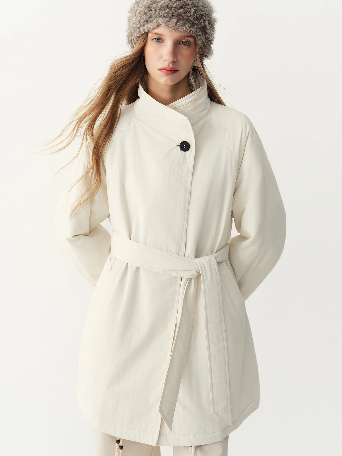 FSLE 2026 Winter New Women's Commute Stand Collar Direct Down Fill Trench Style Down Puffer Coat Warm Thick Quilted Outerwear