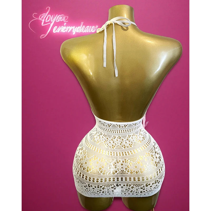 Women Summer Beach Cover Up Hollow Out Beachwear Without Underwear Sheer Mesh Fishnet Music festival Swimsuit