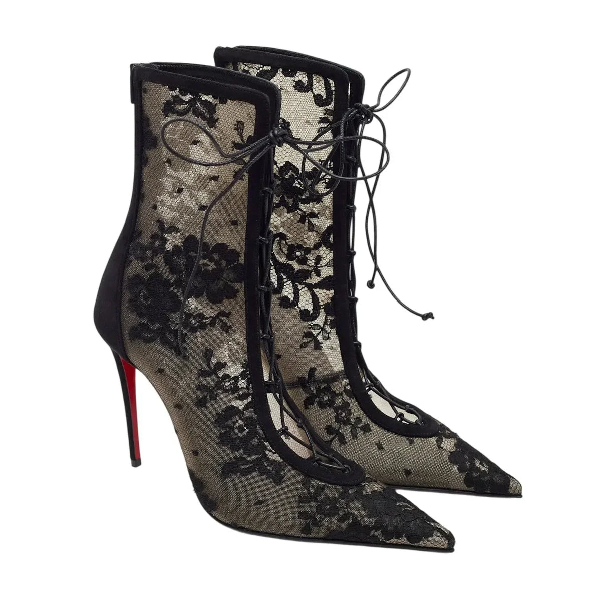 2026Spring and Summer Pointed Black Mesh Fine High Heels Knee Length Cool Boots Embroidered Lace Up Party Wedding Women's Boots