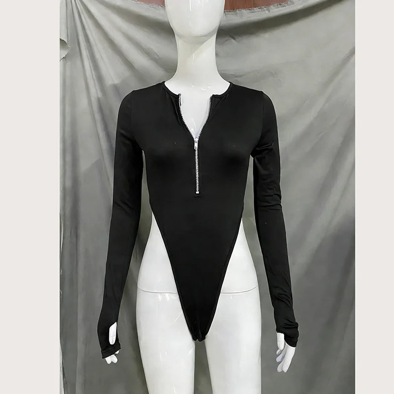 Autumn New Zipper Long Sleeved Jumpsuit High Waist Slimming and sexy Elastic Slim Fit Top Women's Clothing