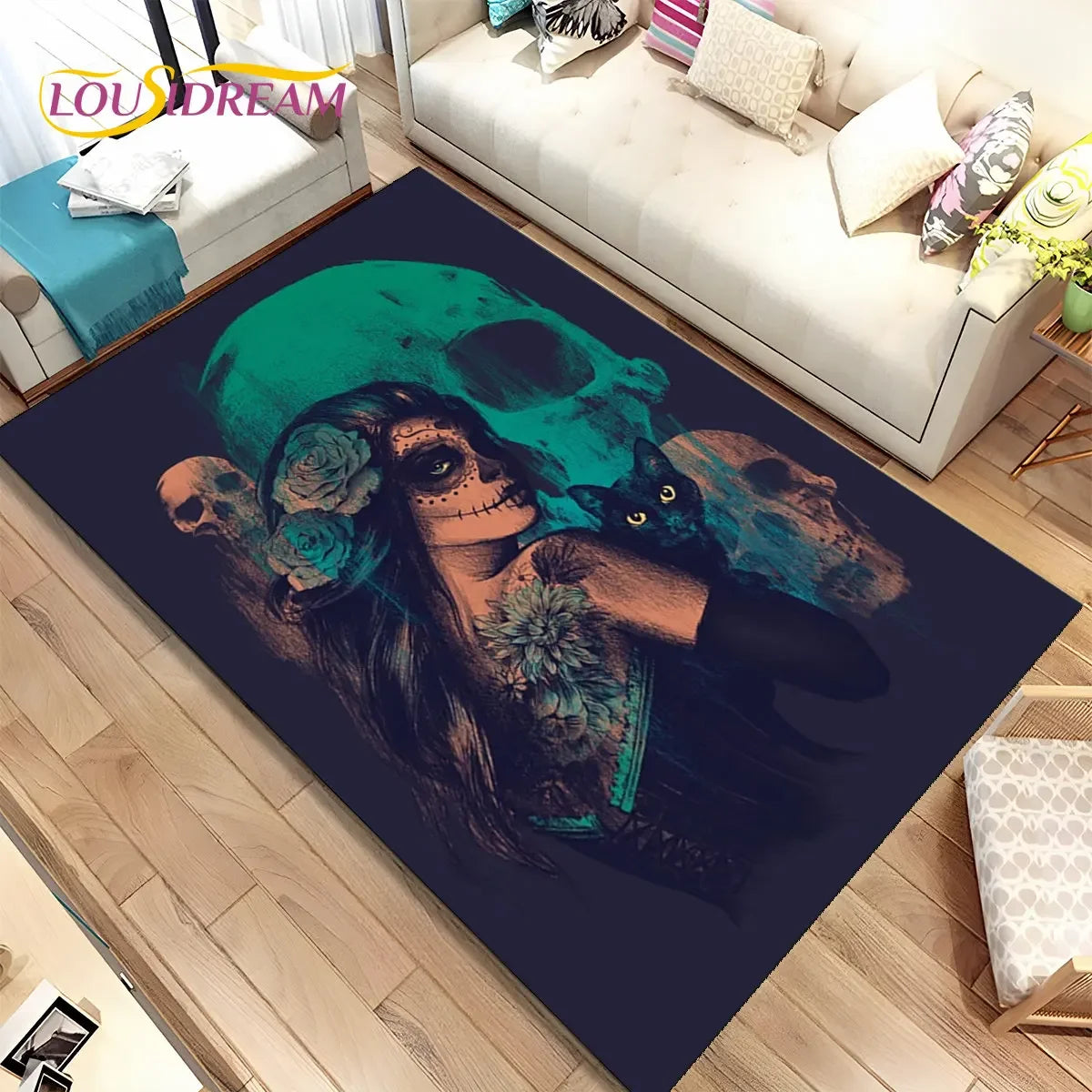 Gothic Horror Female Skull Dead Girl Area Rug,Carpet Rug for Home Living Room Bedroom Sofa Doormat Decor,kids Non-slip Floor Mat