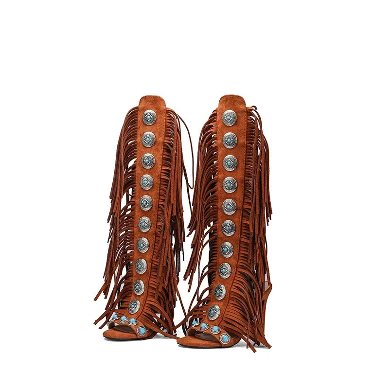 Sandalias Mujer 2025 Summer Women Sandals Peep Toe Sexy Lace Up Knee High Shoes Zapatos De Mujer High Heels