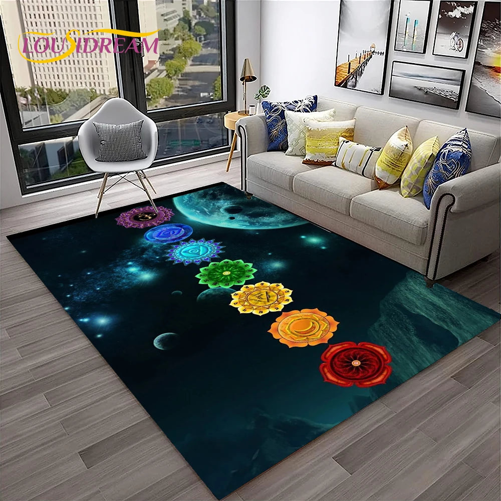 Naturalize Yoga Meditation Rainbow 7 Chakra Soft Carpet Rug for Home Living Room Bedroom Sofa Doormat Decor, Non-slip Floor Mat