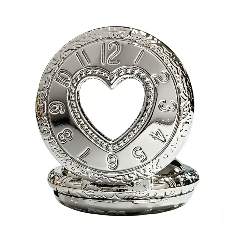 Retro Charm Neutral Small Hollow Heart Carving Quartz Steampunk Pocket Watch Men's and Women's Necklace Pendant Gift