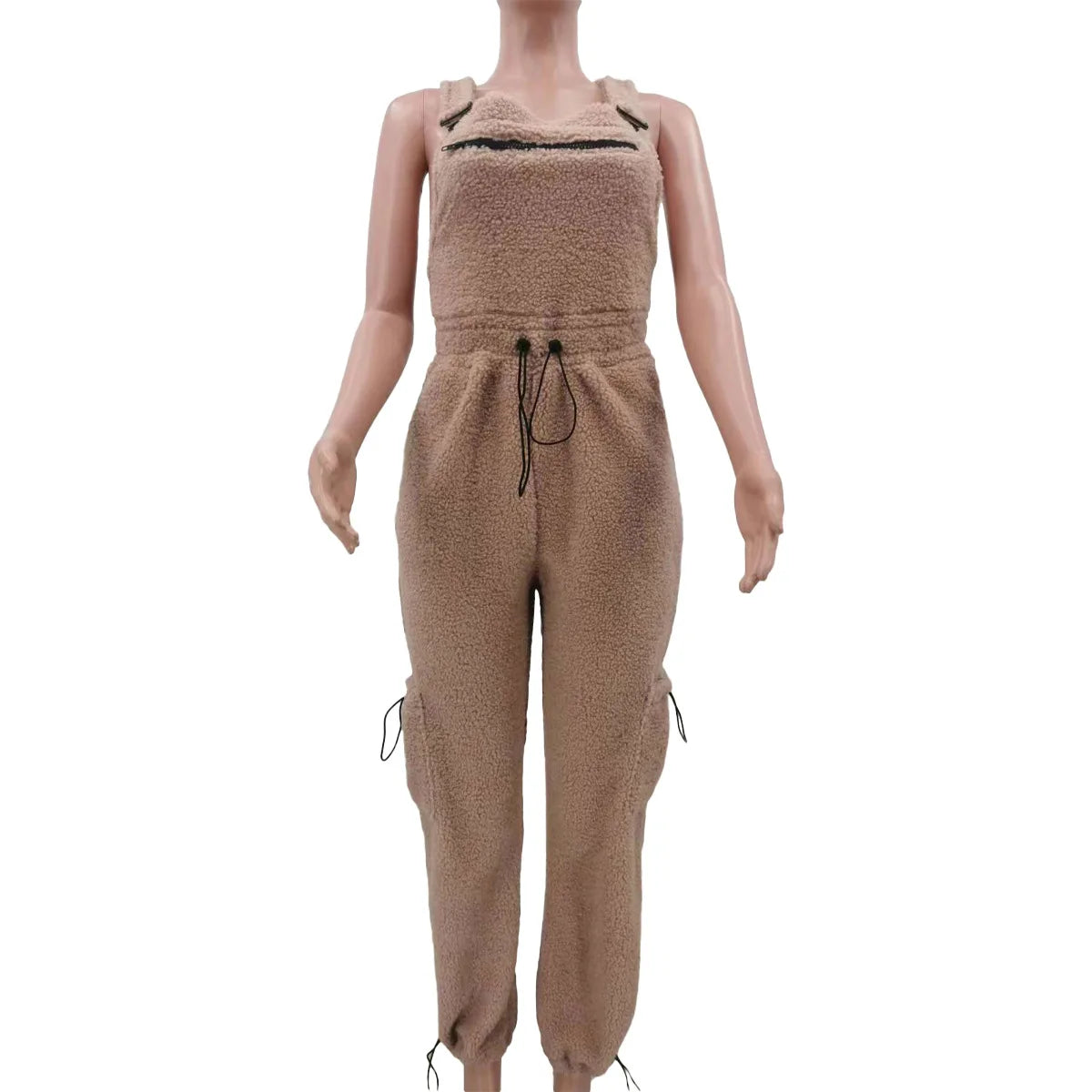 Lace Up Jumpsuit Women One Piece Jumpsuits Fur Rompers High Waist Spring Autumn Pants Mom Overalls Playsuits Elegant Pink