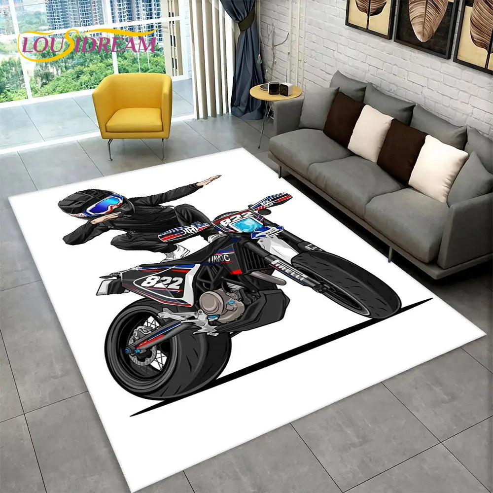 3D Motorcycle Racing Area Rug Large,Carpet Rug for Home Living Room Bedroom Sofa Doormat Decoration,Kid Play Non-slip Floor Mat
