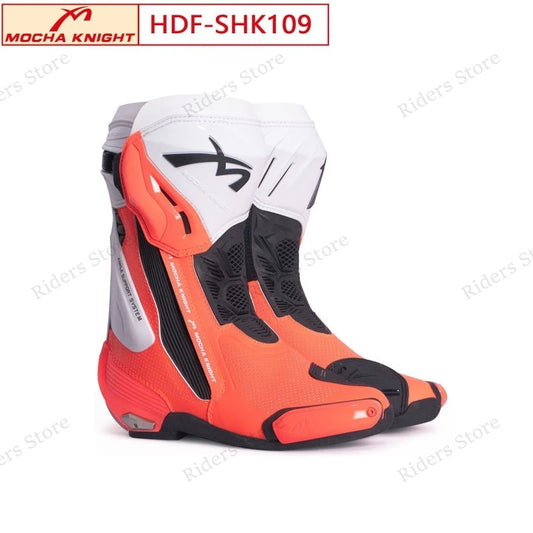 HDF-SHK109 Motorcycle Racing Boots for Men Women, Summer Breathable Motorbike Shoes, Anti-fall Track Race Protective Boots