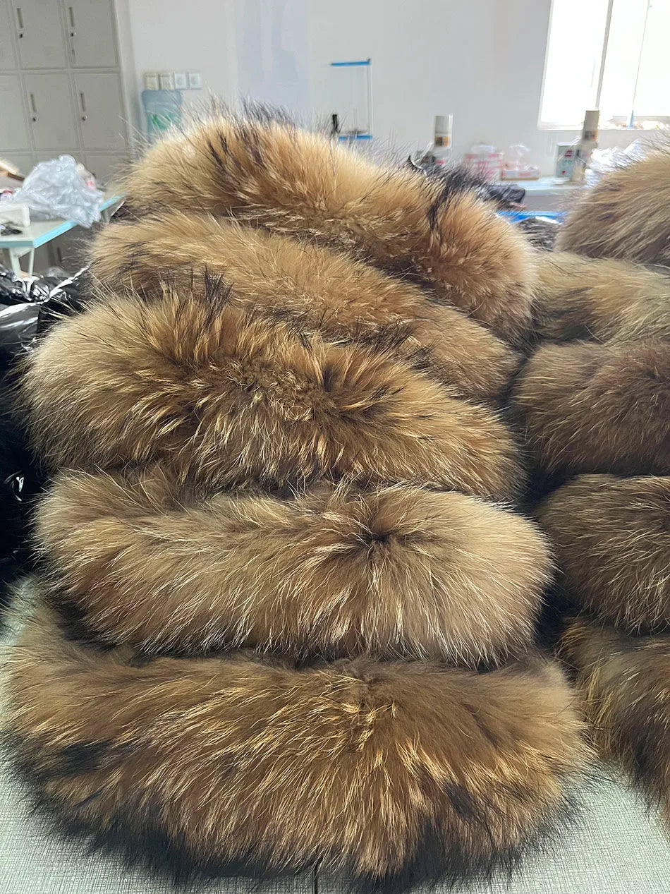 Maomaokong Winter Jacket Women Real Fur Coat Parkas Duck Down Lining Coat Real Raccoon Fur Collar Warm Black Streetwear