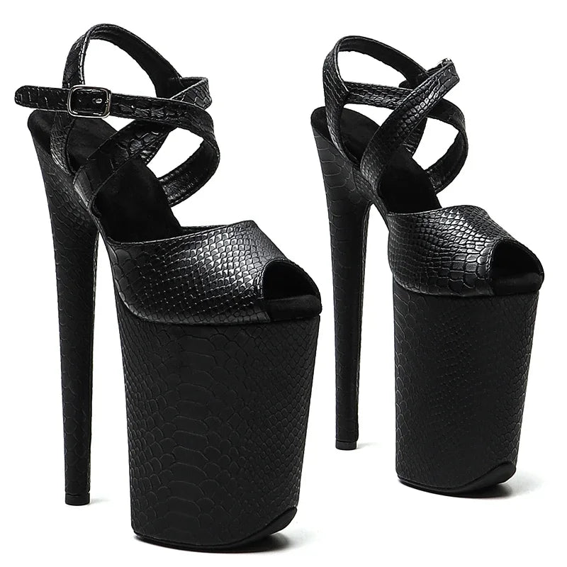 Leecabe 23CM/9inches Snake PU Upper Fashion Trend Exotic Sexy Romantic Platform Sexy High Heels Sandals Pole Dance Shoes