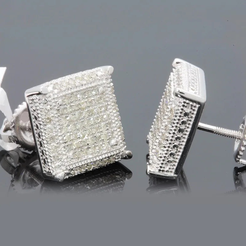 Fashion Silver-Color Square Classic Zircon Ear Studs for Men Women Fashion Shiny Faux Studs Earrings Jewelry Gift for Friends