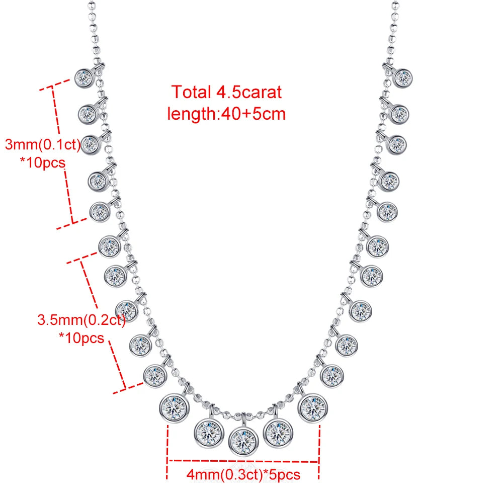 Bezel Set 4.5cttw Full Moissanite Gradient Necklace for Women Sparkling Round Bubble Diamond Neck Chain S925 Silver Jewelry Gift