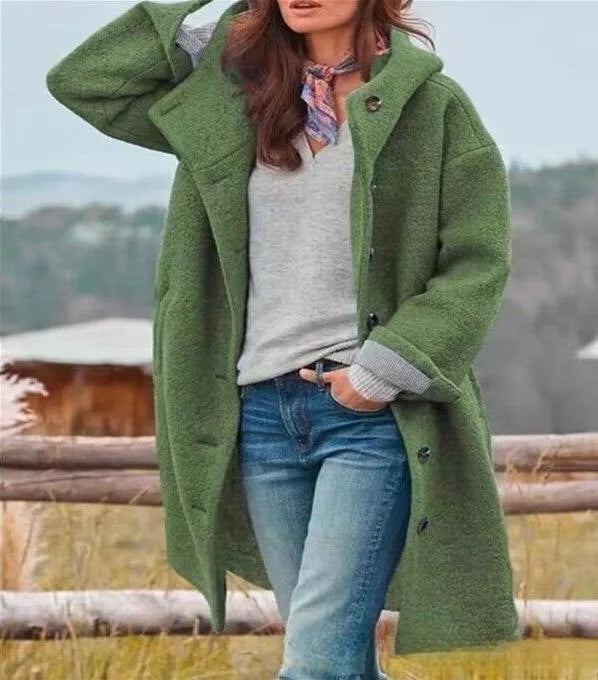 Manteaux Femme Winter Warm Woolen Coat Solid Color Manteau Femme Hooded Fashion Womans Clothing Single-breasted Hooded Long Coat