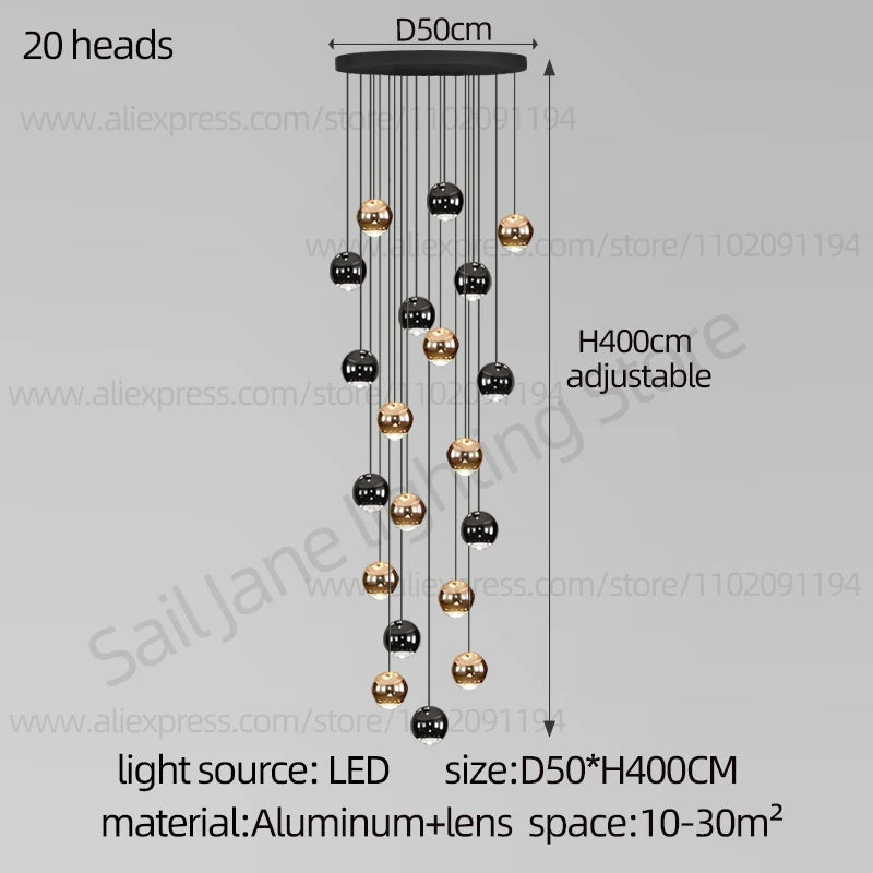 Nordic Circular Chandelier Indoor Lighting Modern Chandelier Gold And Black Mixed High Loft Chandelier LED Staircase Chandelier