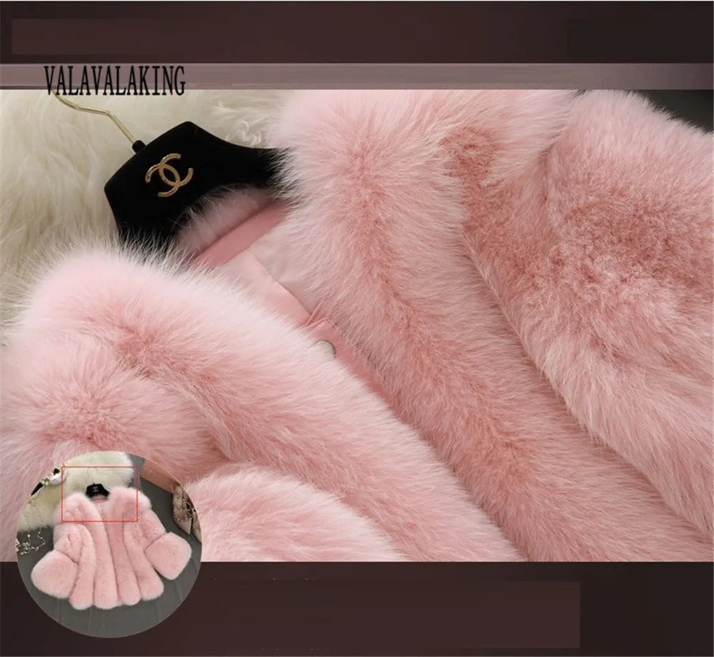 2026 Winter Pink Plus Size Faux Fur Coat Women Elegant Long Sleeve Fluffy Cardigan Jacket Ladies Large Thick Warm Furry Outwear