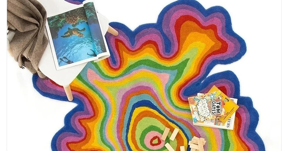Creative Design Living Room Decoration Carpet Irregular Rainbow Rugs for Bedroom Fluffy Soft Dopamine Plush Rug Home Thick Mat