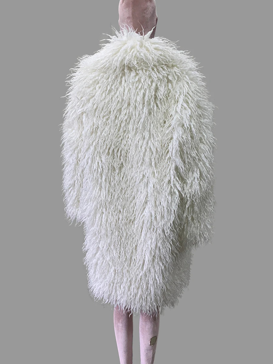Lautaro Autumn Winter Long Oversized White Thick Warm Hairy Shaggy Fuzzy Faux Mongolian Fur Coat Women Pink Fluffy Overcoat