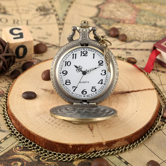 Vintage Exquisite Bronze Fish Pattern Quartz Pocket Watch with Pendant Chain - World Time Feature, Great Gift for Men and Teens