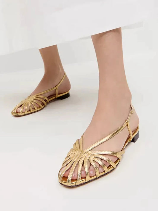 Women Plus Size Flat Gladiator Sandals Summer Sexy Luxury Gold Narrow Band Hollow Out Designer Brand Party Dress Shoes Sandalias