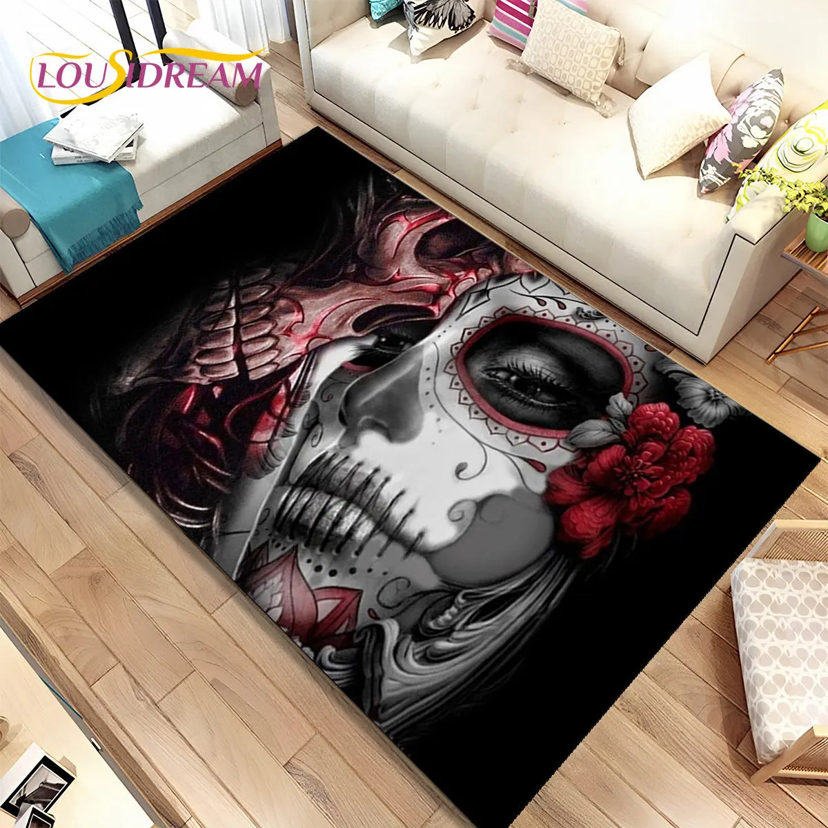 Gothic Horror Female Skull Dead Girl Area Rug,Carpet Rug for Home Living Room Bedroom Sofa Doormat Decor,kids Non-slip Floor Mat