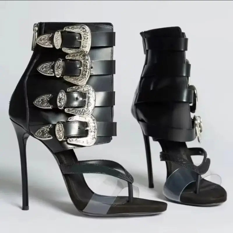 High heel sexy buckle belt women flip flops zipper modern sandal