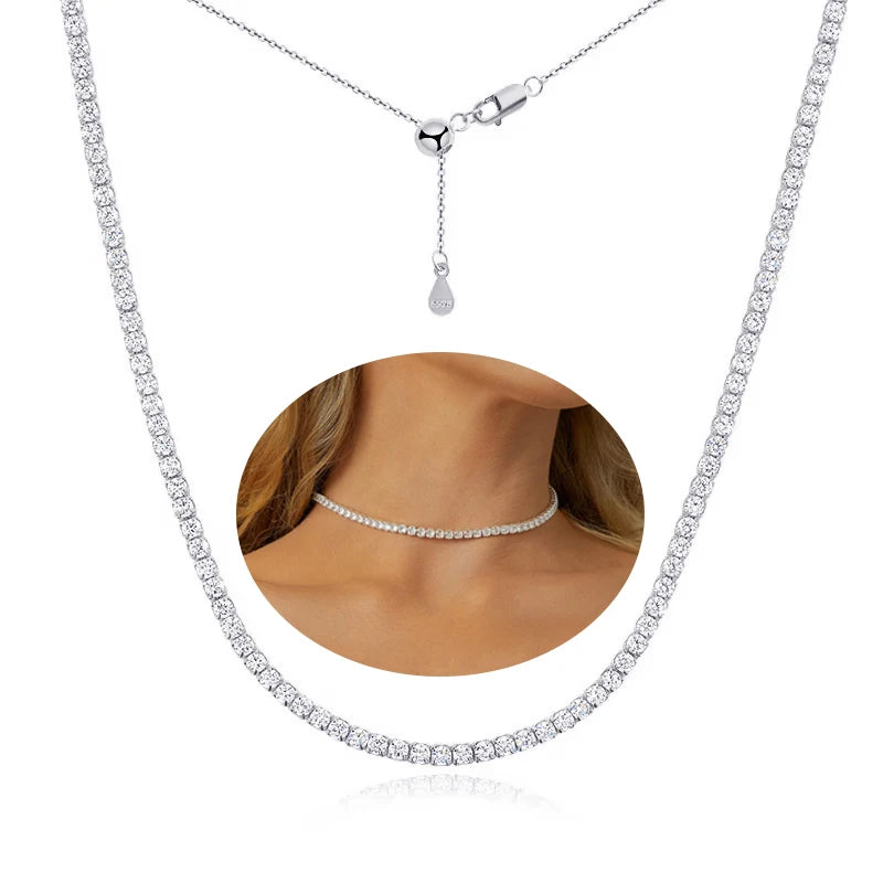 Certified Full Moissanite Riviera Tennis Necklace with Waterdrop Diamond Pendant for Women 925 Sterling Silver Adjustable Choker