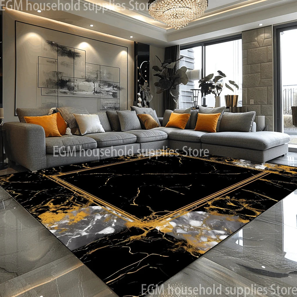 European Style Luxury Large Rugs for Living Room Black Gold Parlor Sofa Carpet Non-slip Easy Cleaning Soft Rug Coffee Tables Mat