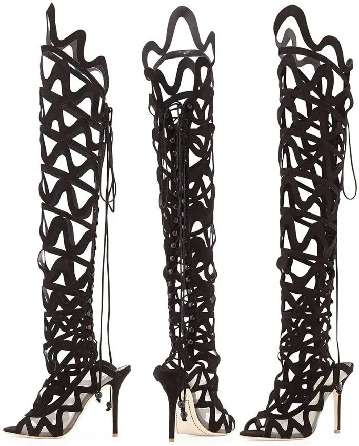 Sexy Rivet Hollow Super High Heels Shoes Women's Steel Pole Dance Over the Knee Boots Women Summer Mesh Peep Toe Sandals