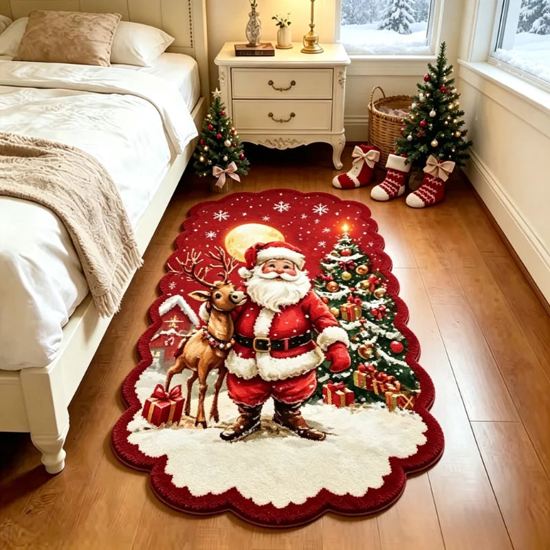 Christmas Living Room Decoration Red Carpet Irregular Shape Rugs for Bedroom Thick Plush Bedside Floor Mat Fluffy Soft Study Rug