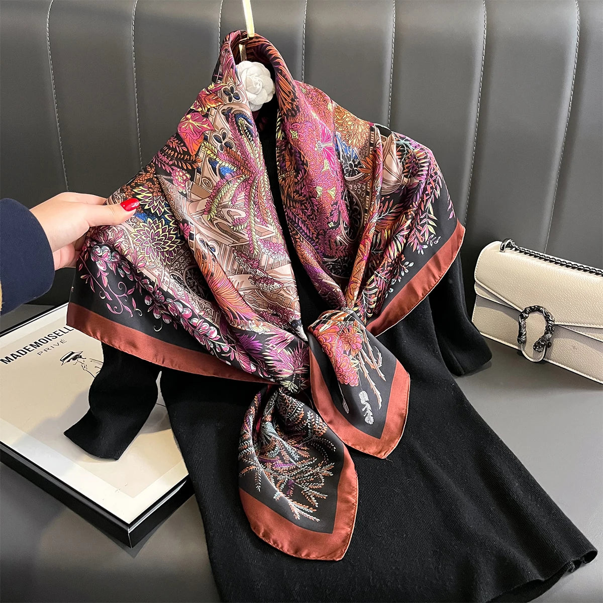 Latest Design Print Head Scarves Women Four Seasons Foulard Satin Square For Ladies Shawls 90*90 Silk Scarf Muslim Hijab