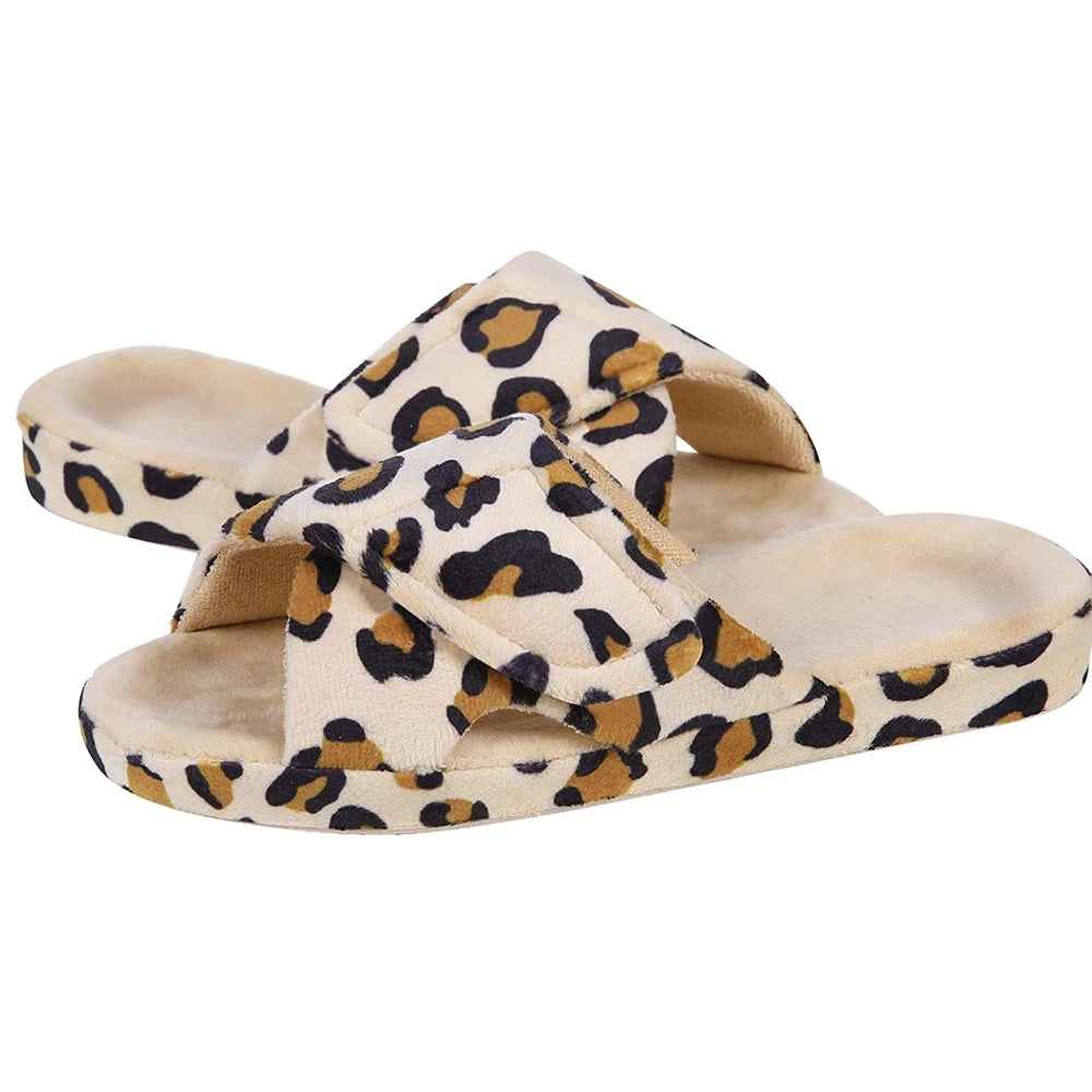 Smile Popcorn Women Adjustable Cross Strap Slippers Soft Fleece Two-tone Open Toe Non Slip Cozy Memory Foam Indoor House Slides