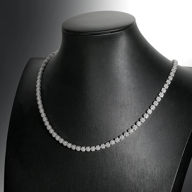 KNOBSPIN 7.5 - 12.81ct D VVS1 Moissanite Tennis Necklaces for Women GRA Certified 925 Sterling Silver Plated 18k Flower Necklace