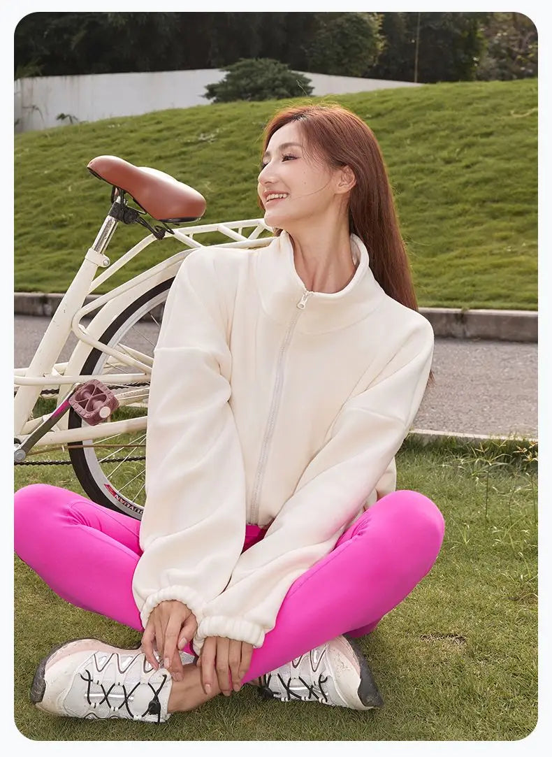 Blouse Outerwear Yoga Wear Women's Autumn/Winter Zip-up Long Sleeves Fleece-lined Warm New Casual Comfortable Minimalist Niche