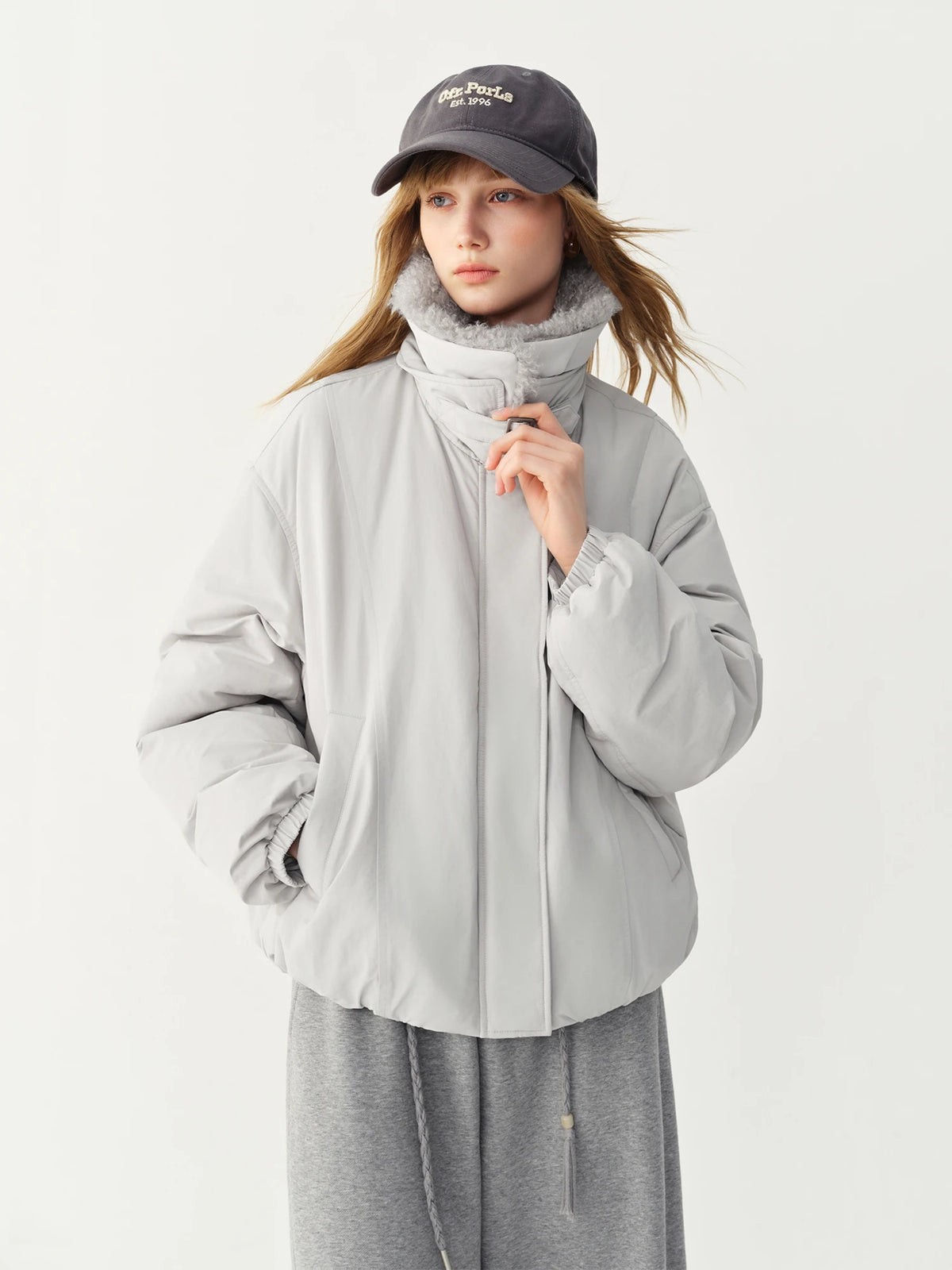 FSLE Cashmere Fur Collar Jacket Down Jacket Women Short Retro Barn Style 2026 Winter New Arrival Chic Personality