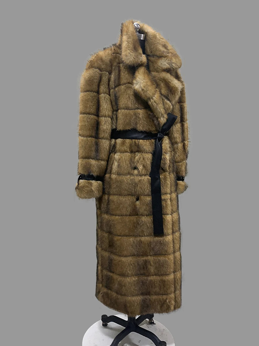 Nerazzurri Winter Extra Long Original Brands Luxury Clothing Striped Shaggy Thick Fluffy Faux Fur Coat Women Shoulder Pads 2026