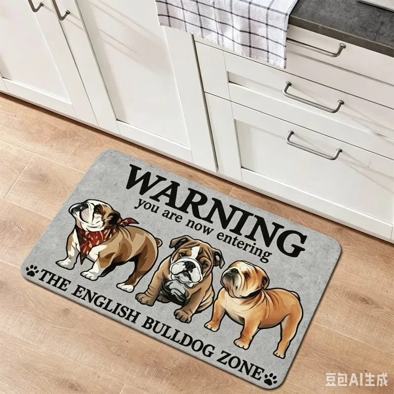 English Bulldog Welcome Doormat Funny Dog Warning Slogan Floor Mat Cute Puppy Graphic Entrance Rug Decor For Dog Lovers