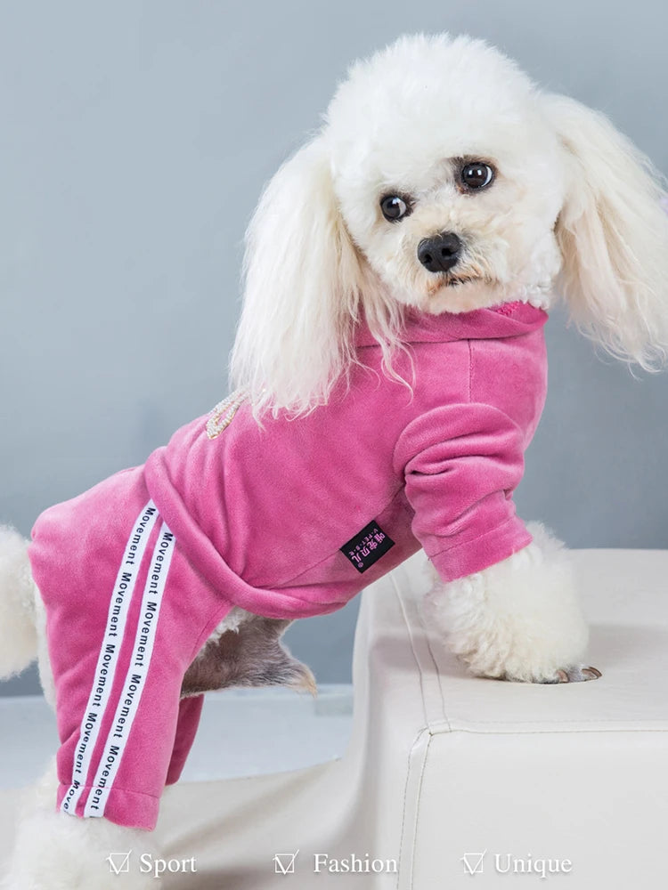 Luxury Velvet Dog Clothes,Dog Jumpsuit,Small Medium Dogs,Yorkie Puppy Costume,Hooded Coat,Tracksuit Overalls,Autumn,Winter