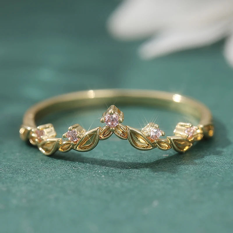 2 Pcs/set Retro Elegant Pink Synthetic Zircon Ring, Ladies' Engagement Proposal Gift, Jewelry