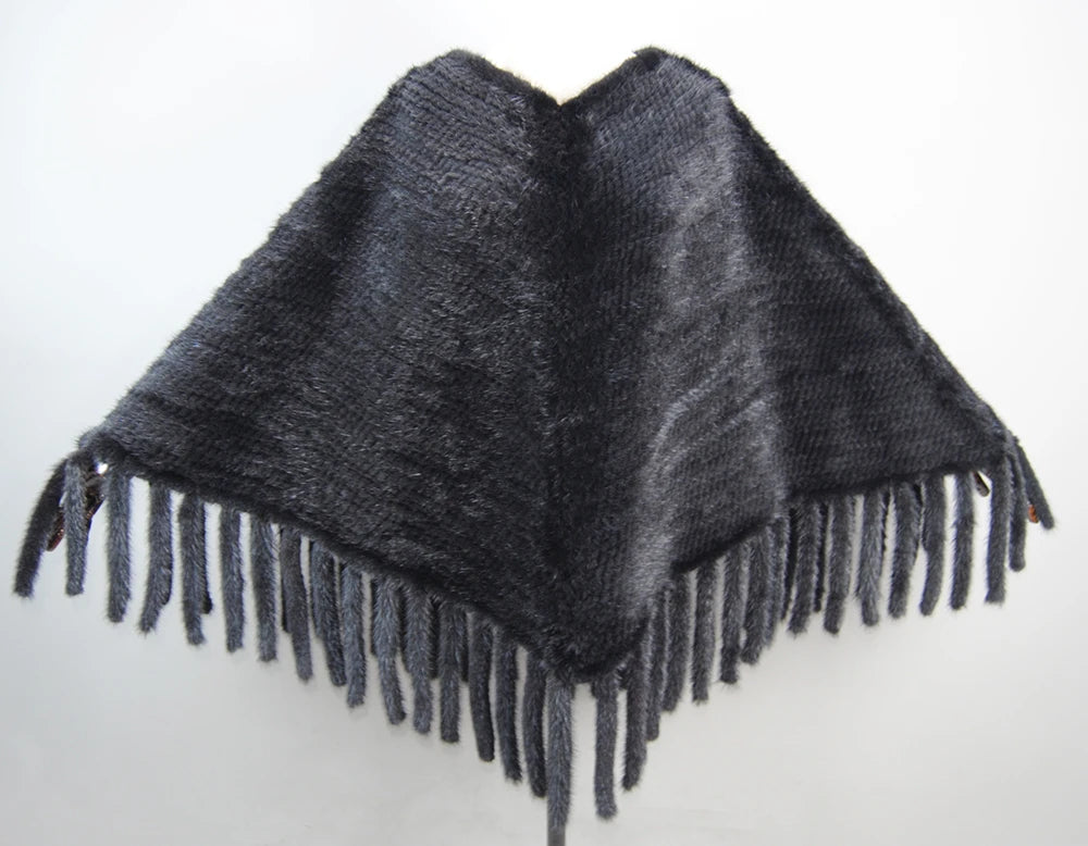 2025 New Fashion Genuine Mink Fur Shawl With Hood Winter Mink Fur Jacket Knitted Real Mink Fur Poncho For Women Natural Fur Wrap