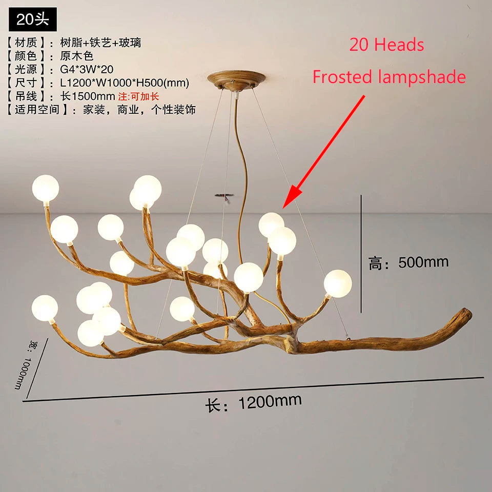 Retro Resin Tree Branch Chandeliers Frosted Glass Bubble LED Pendant Lamp for Living Dining Room Home Decor suspension luminaire