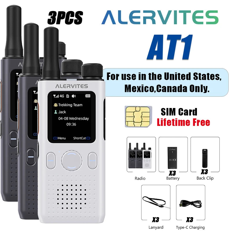 1/2/3PCS ALERVITES PoC AT1 Global Walkie Talkie Baofeng Radio 4G LTE Unlimited Distance US/EU Version OLA APP USB-C Ultra-light
