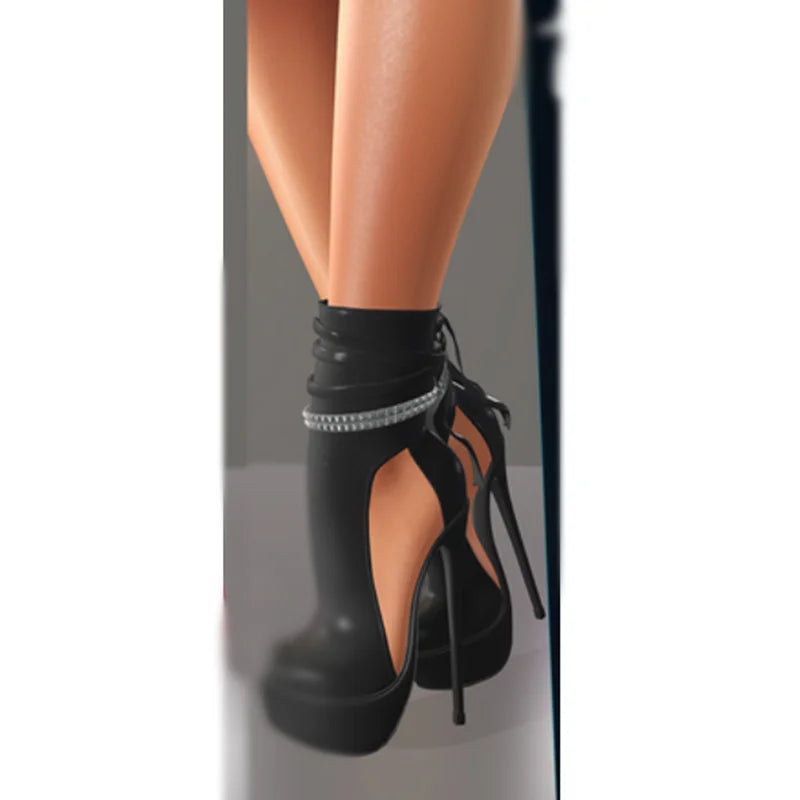 Black Chain Platform Sandals Thin High Heel Pointed Toe Fashion Sexy Cool 2025 Summer Big Size Woman Shoes Zapatillas Mujer