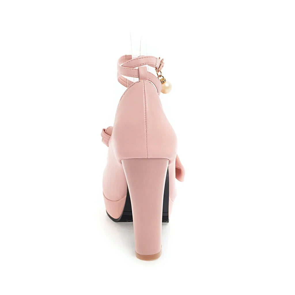 Women Pumps Wedding Shoes Mary Jane Party Ankle Strap Pumps Platform Ladies Shoes Thick Heeled Black Beige Working Shoes