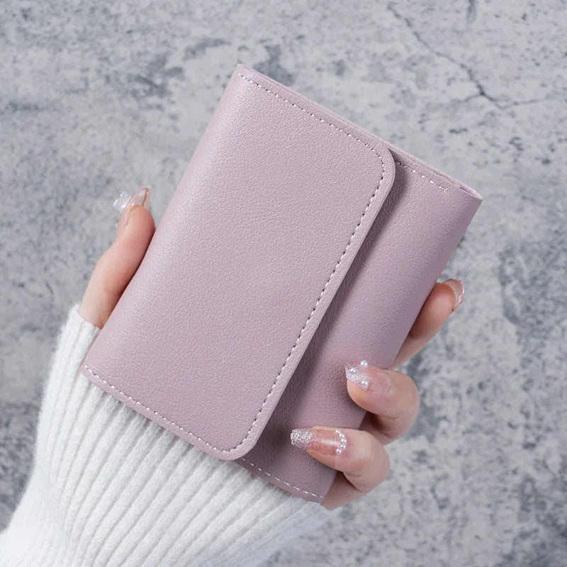 Trendy Short Women's Wallet Ultra Thin Triple Fold Smooth Surface Multi-Functional Card Bag Student Ticket Clip