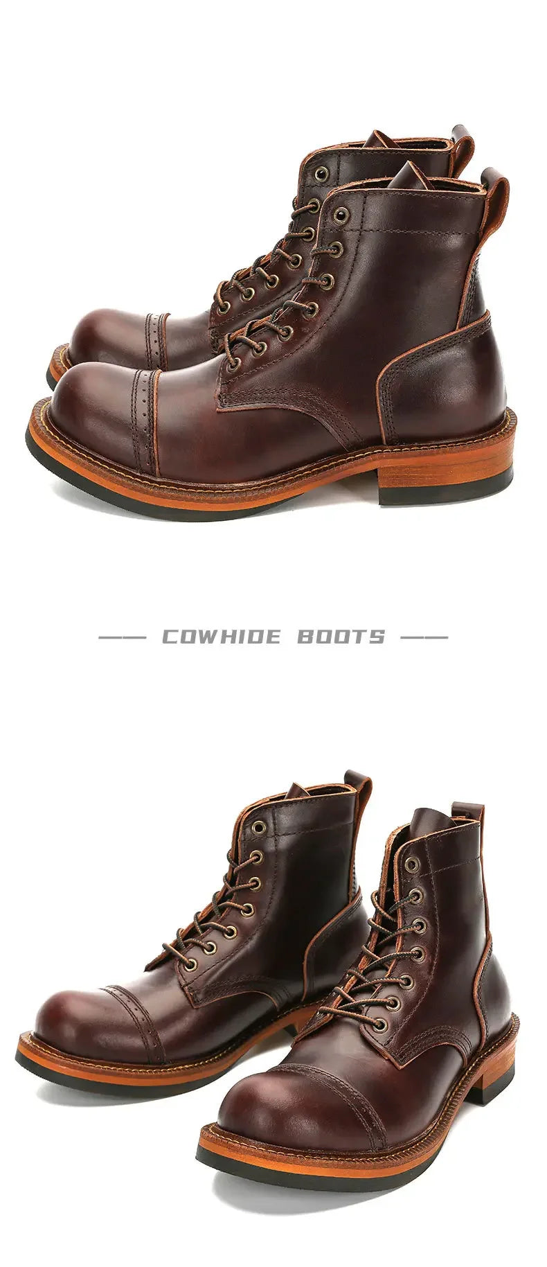 Retro Short Face Men's Winter Wear-resistant Top Layer Cowhide Short Motorcycle Boots