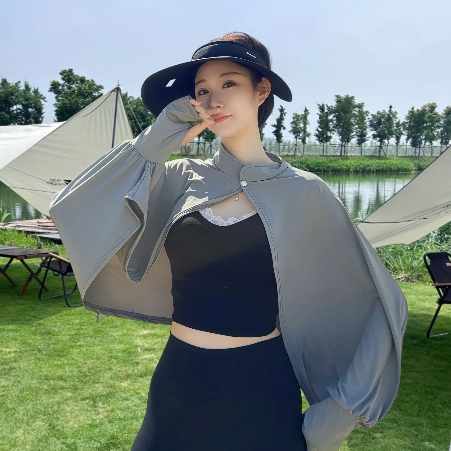 Shawl Wrap Women Driving Sun Protection Cape Upf50 + Cooling Cycling Outdoor UV Cover up Breathable Long Sleeve Stand Collar