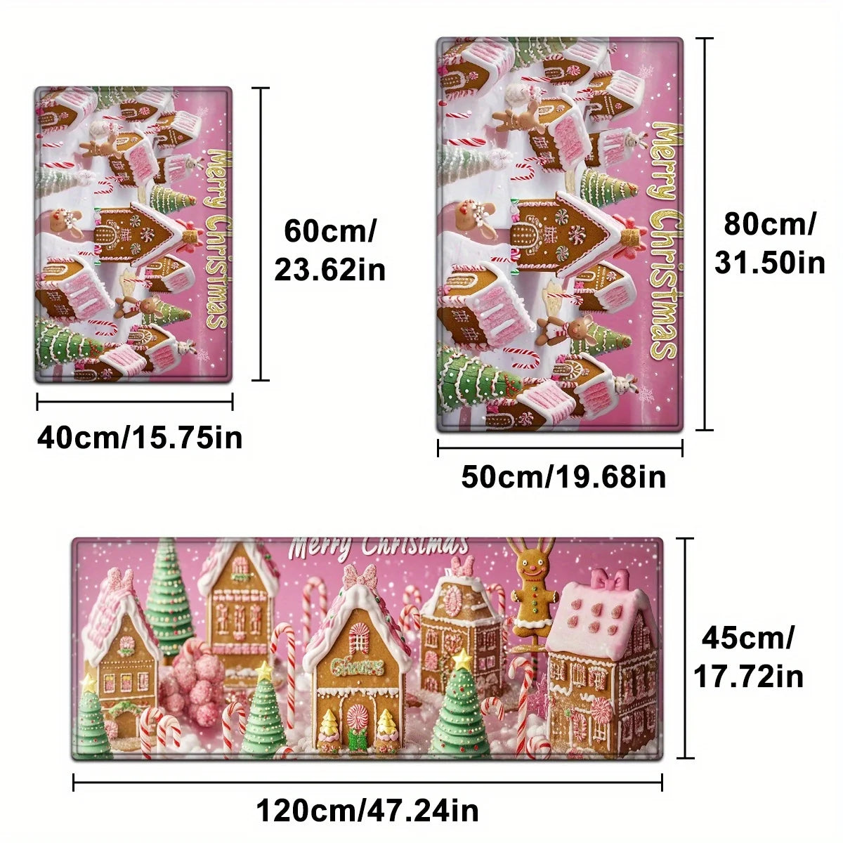 VIKAMA Snowman Forest Bird Snowflake Kitchen Rugs Set Anti Slip Washable Runner for Winter Holiday Kitchen Floor Decor