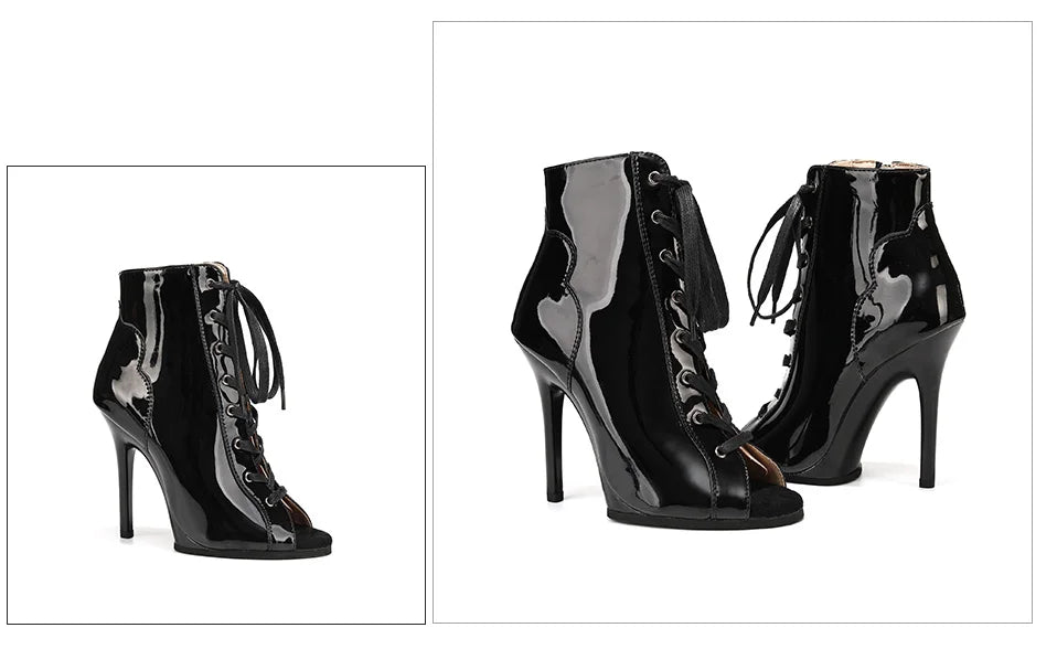 Women Sexy Thin High Heel Dance Shoes Party Ballroom Pole Jazz Lace Up Platform Dancing Boots Short Tube Heels 8.5/9.5CM Booties