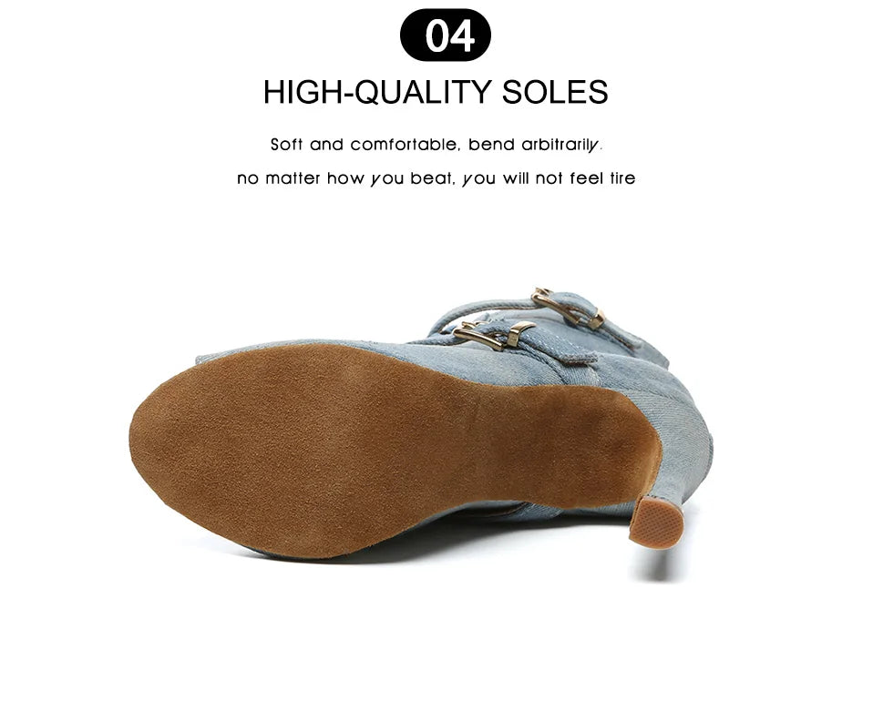 SWDZM New Ladies Dance Shoes Ballroom Dance Boots Denim Jazz Dance Shoes Girls Sexy Pole Dance Ballroom Dance Cowboy Boots