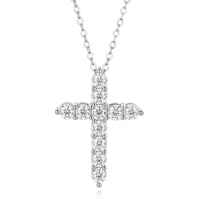 OXTAO 3.5mm Moissanite Cross Pendant Necklace Statement Anniversary Gift for Women Men Engagement Wedding Bridal Fine Jewelry