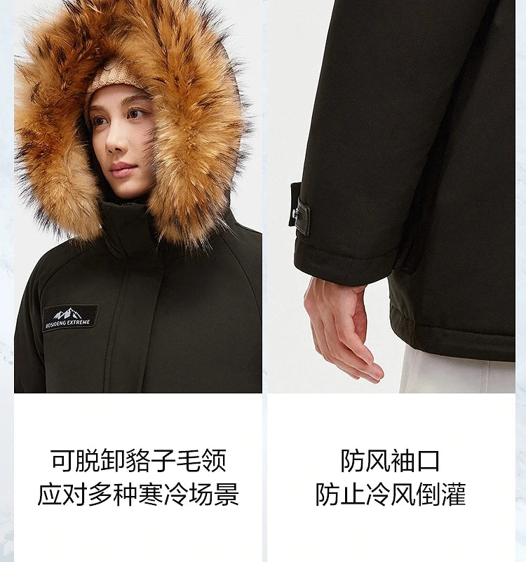 Bosideng Women 6th Generation Extreme Cold Goose Down Parka -20℃ Cold Resistance Winter Puffer Coat with Detachable Raccoon Fur